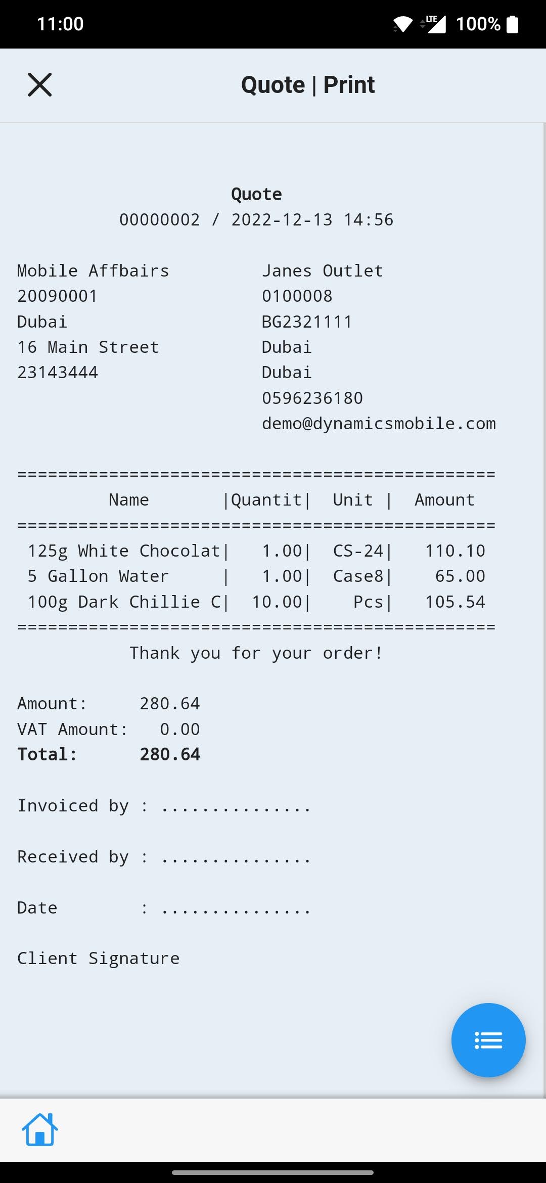 screenshot of Dynamics Mobile